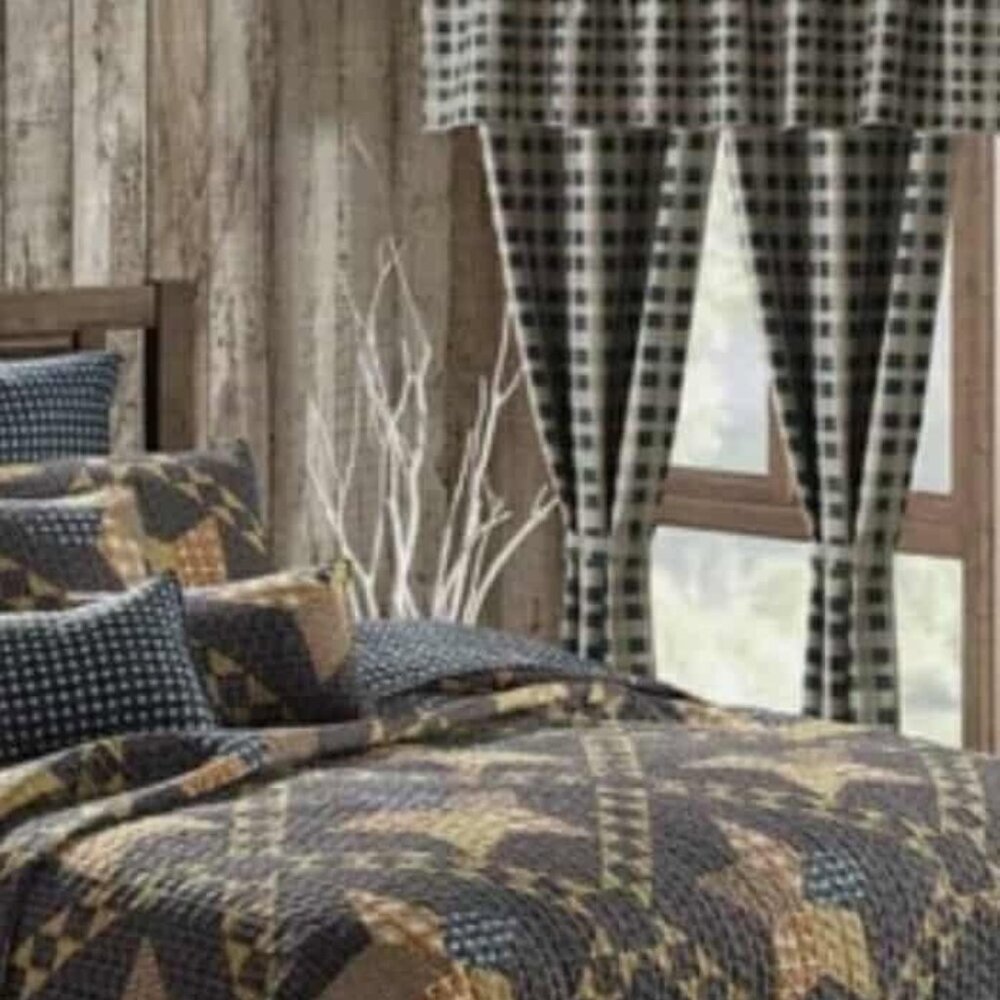 18 pcs Country Plaid Black bedroom and bathroom curtains combo by Virah Bella